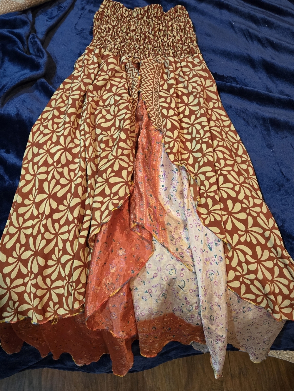 Boho-style sari silk wrap dress in Rust And Cream W/ Coordinating Cardigan Vest